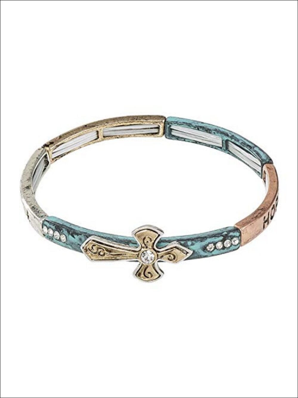 Stretch Cross Charm Bracelet Gold Plated Pave Religious Gift Women